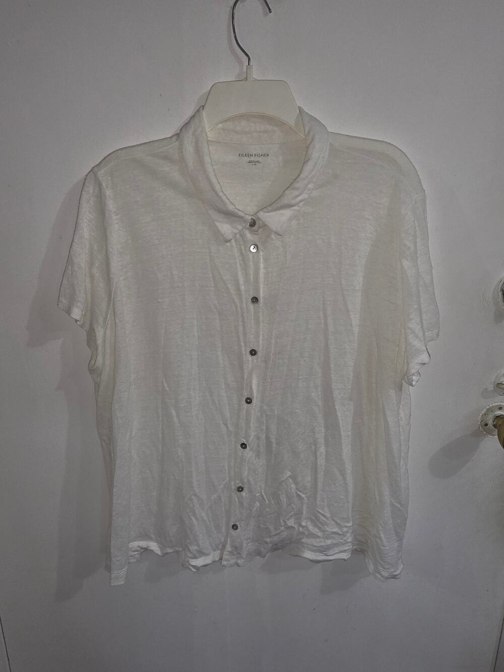 Eileen Fisher organic linen short sleve shirt L